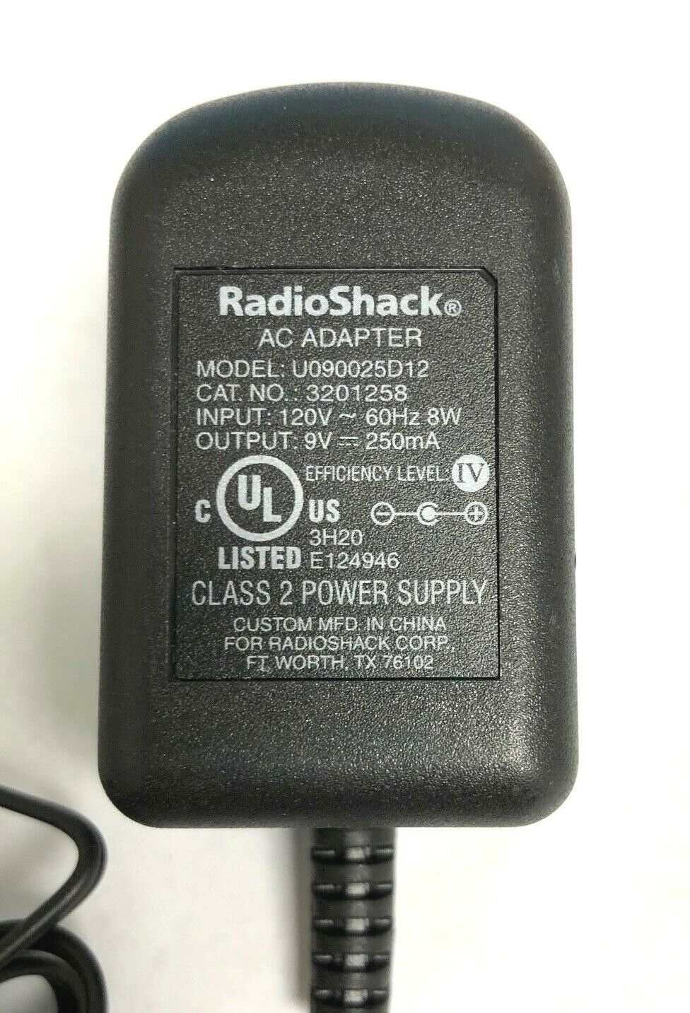 NEW RadioShack U090025D12 Cat NO 3201258 AC Adaptor 9V 250mA